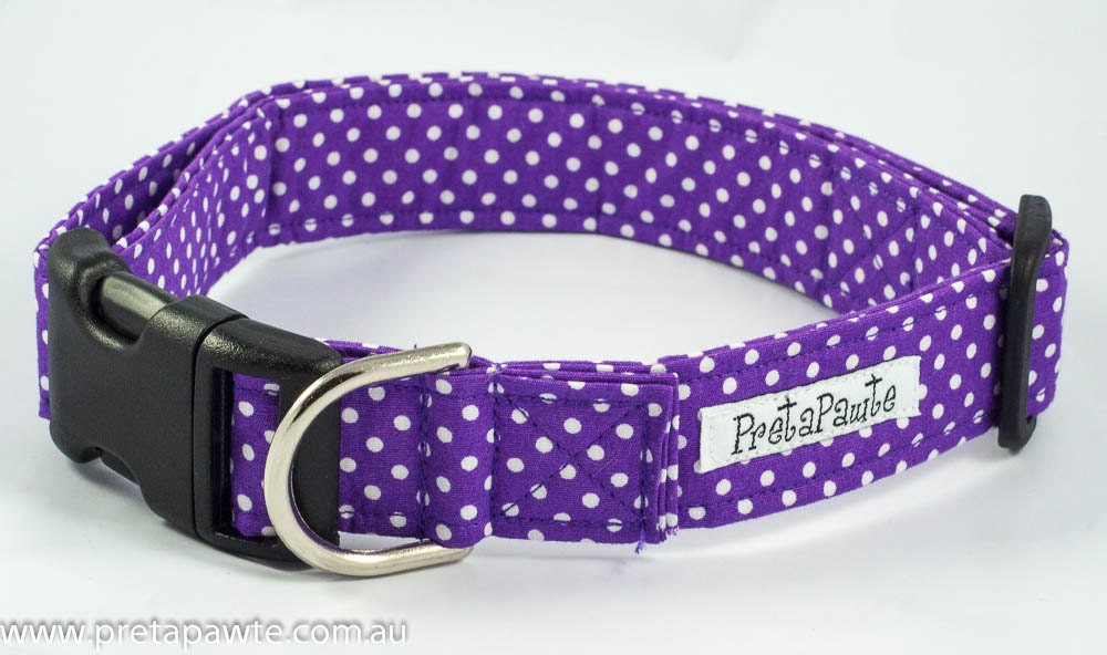 Dog Collar: Purple and White Polka Dot Dog Collar