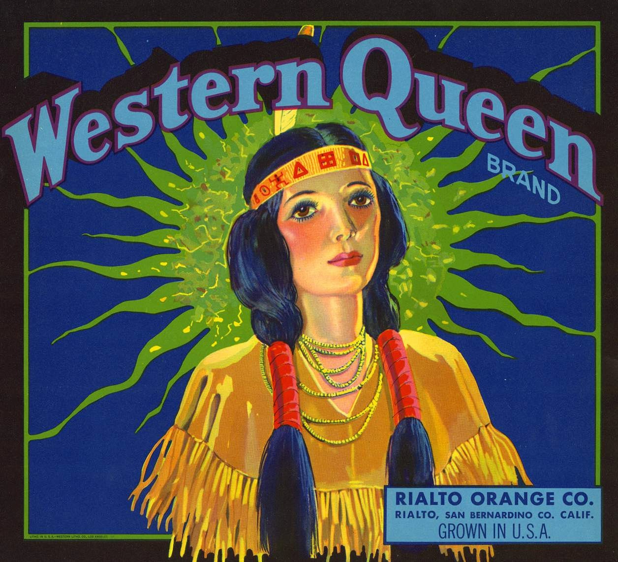 Vintage Fruit Crate Label: WESTERN QUEEN Indian Maiden - Giclee Fine Art Print
