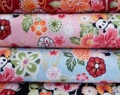 Beautiful Japanese Fabric - Flower Pandas - 4 Fat Quarter Bundle Set (12ki1016)