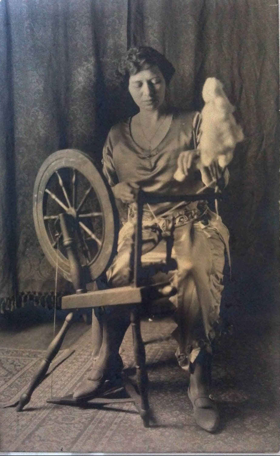 Vintage original Occupational photo Spinning wheel