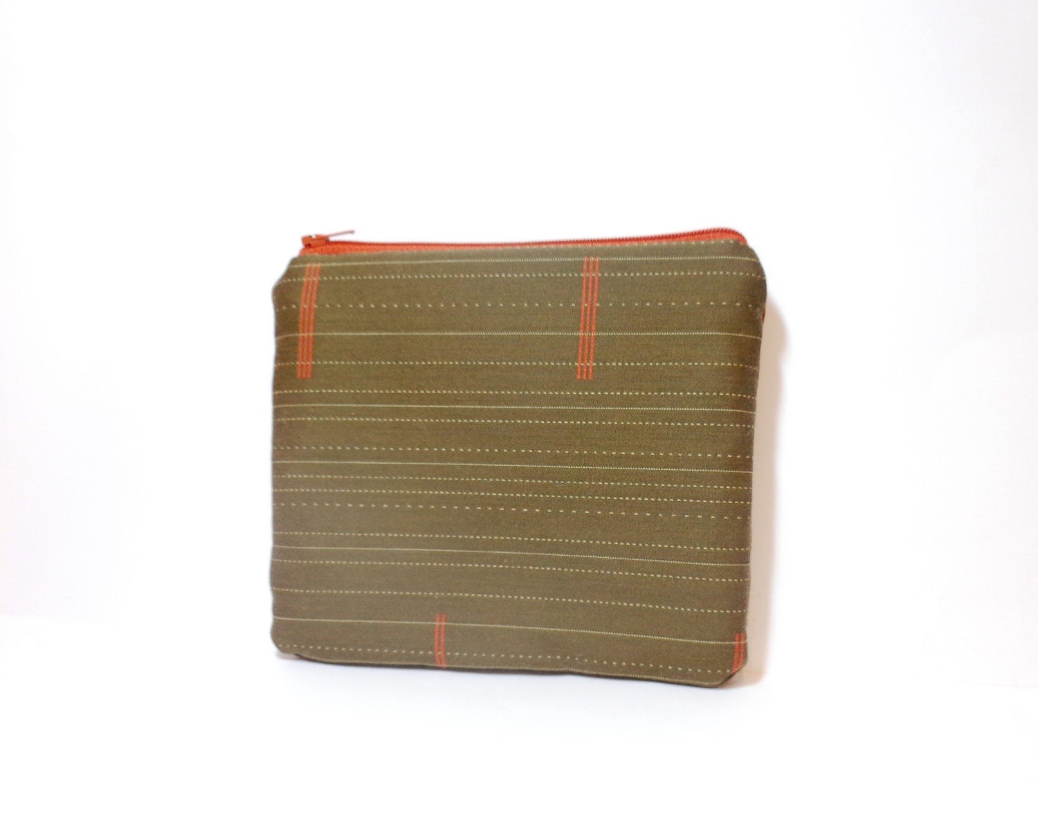 Medium Pouch Zipper Pouch Cosmetic Bag  Gadget Pouch Olive with Rust - handjstarcreations