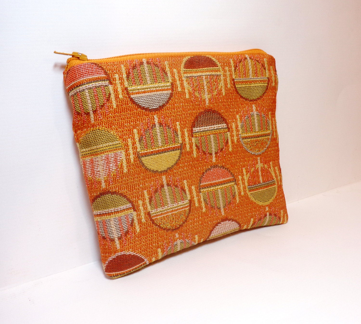 Medium Pouch Zipper Pouch Cosmetic Bag  Gadget Pouch Pumpkin Half Circles and Stripes - handjstarcreations