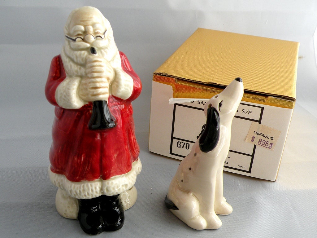 Vintage Otagiri Salt and Pepper Shakers Old Santa and Dog