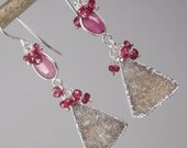 ON SALE - 40% OFF - Druzy Earrings Dangle Earrings Beige Greige Jasper Slice Pink Sapphire Luxury Fall Fashion Beach Wedding  -Roses