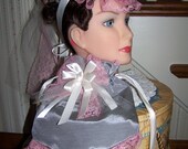 Ladies Victorian Civil War Hat and Reticule Gray and Mauve with Ivory satin ribbon