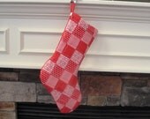 Patchwork Christmas Stocking - Quilted - Red & White