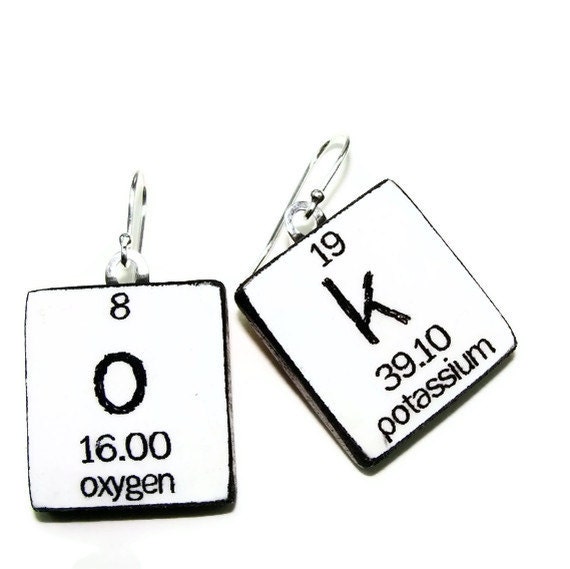 Chemistry Earrings Periodic Table Science Jewelry - White OK