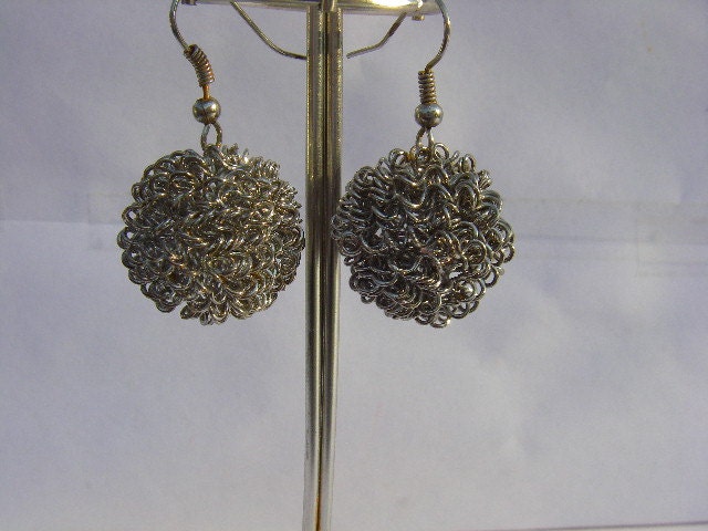 Big Silver Squiggly Ball Earrings