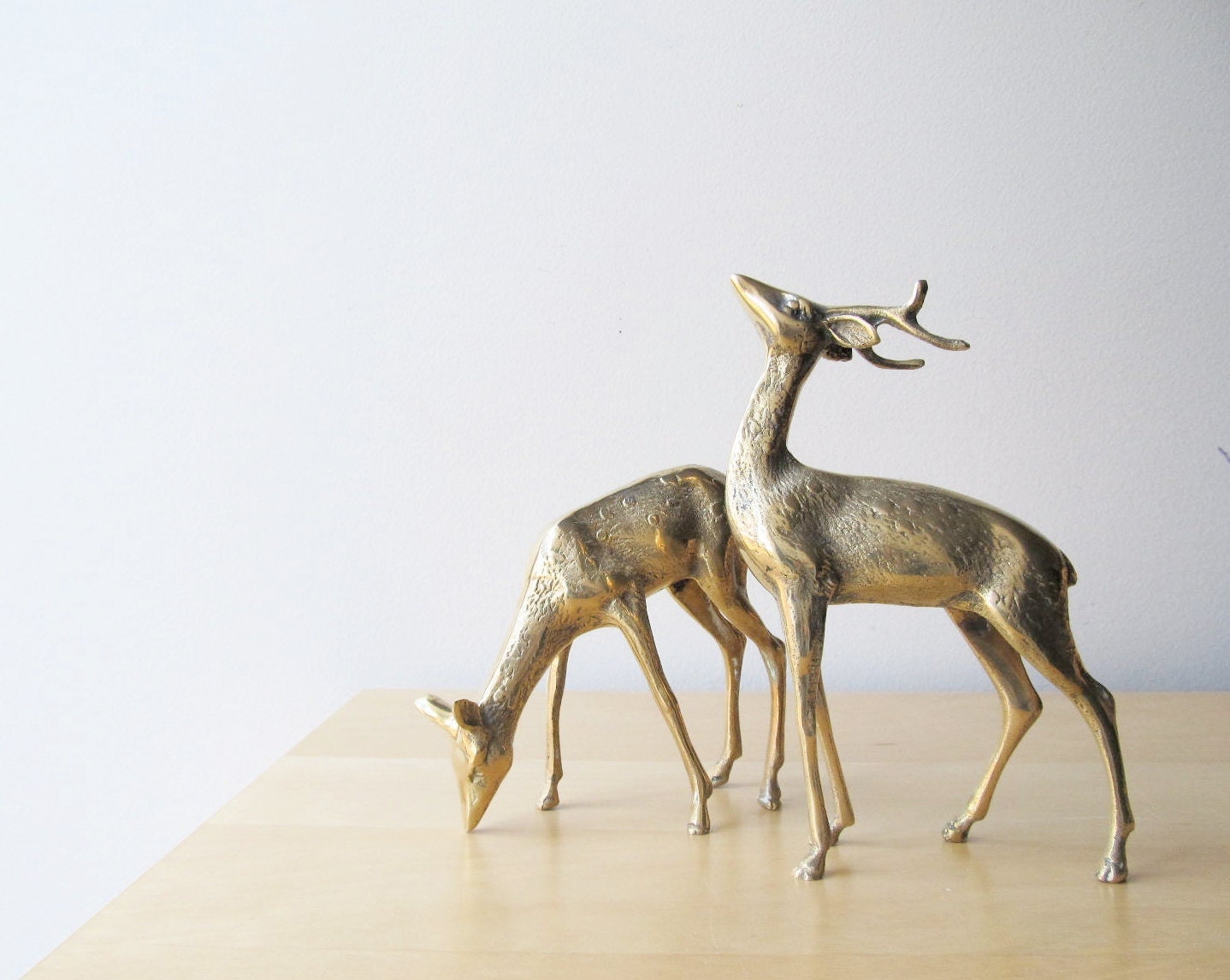 brass deer figurines buck and doe holiday decor by ionesAttic