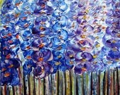 Oil Painting Modern Blue Flowers Impasto Palette Knife Original Art on Canvas by Luiza Vizoli BLACK FRIDAY SALE