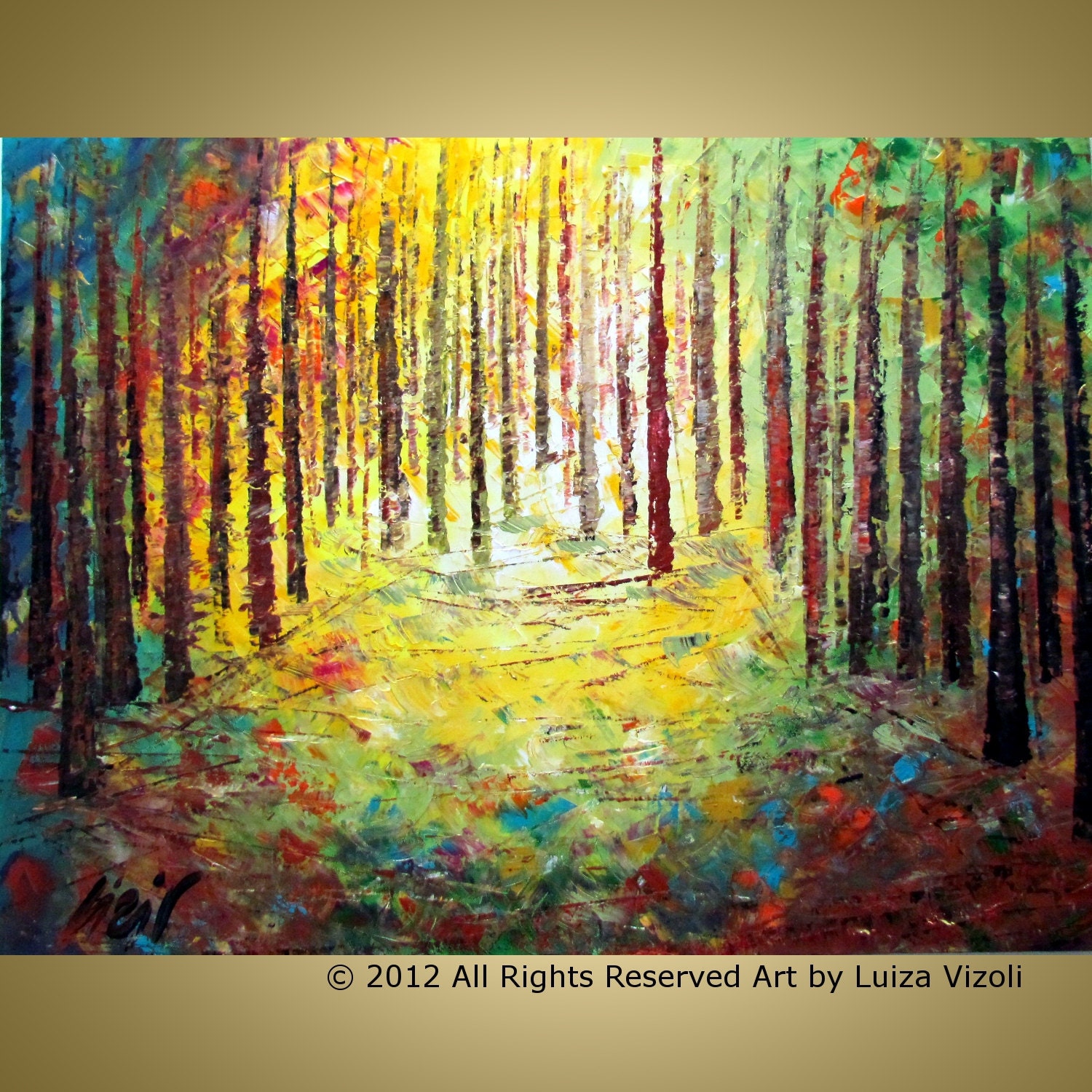 on Sale Original Abstract XLarge Palette Impasto Painting Trees Landscape SUMMER AFTERNOON 48x36 by Luiza Vizoli