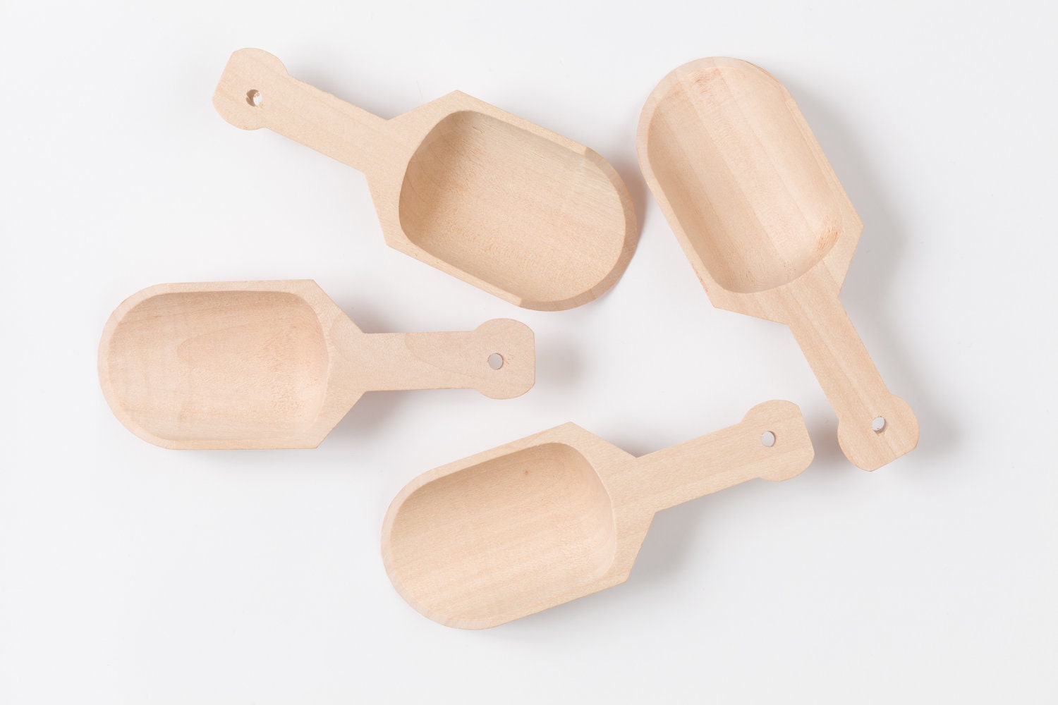 4 Wooden Mini Scoops - Drilled - Ready For Tags - Great For Serving Toppings