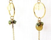 Citrine, Serpentine, Brass Gold Chain Dangle Earrings