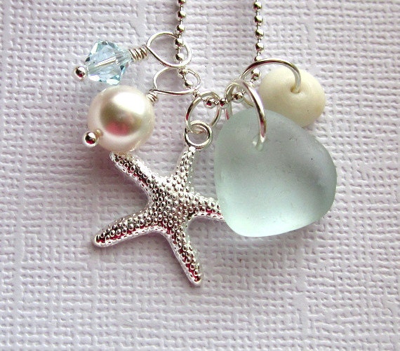 Seafoam Seaglass Starfish  Necklace