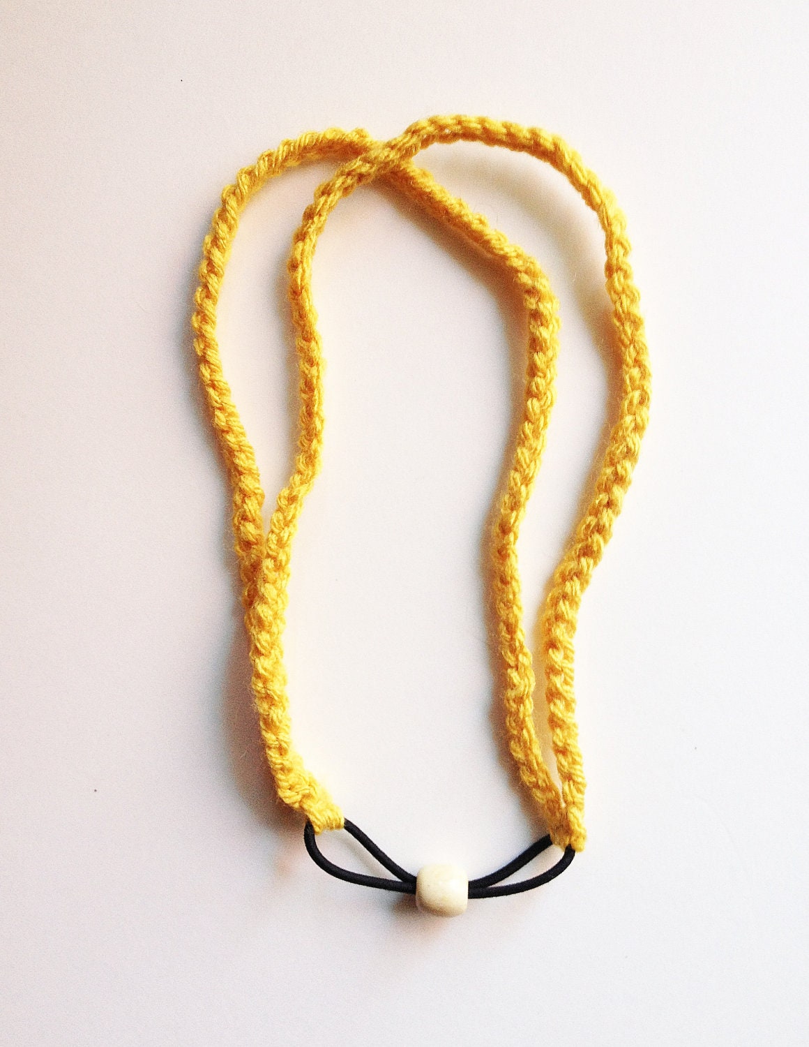 Gold Hippie HEADBAND - Two Strand, Crochet, Elastic, Wood Bead, Handmade, Fashion, Accessory, Stocking Stuffer, Acrylic Yarn, Yarnival.