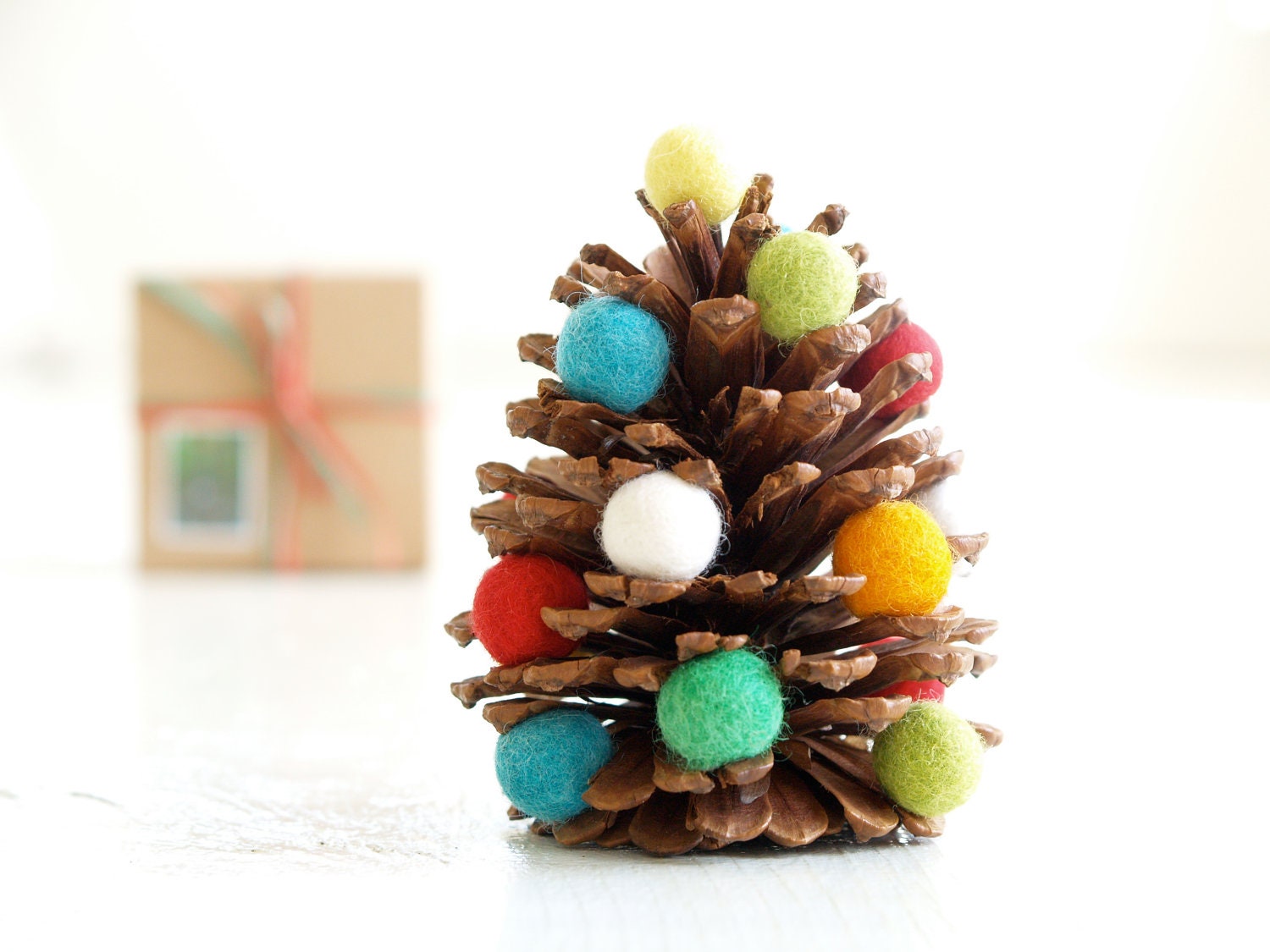 DIY Christmas Tree Kit, handmade Xmas Decoration, Waldorf Pine Cone and Felted Ball Tree - The Magic Onions Crafting Children