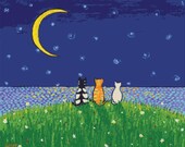 Modern cross stitch PDF Pattern by Shelagh Duffett '3 Cat Moon' - cat cross stitch chart (Alice in Paris)