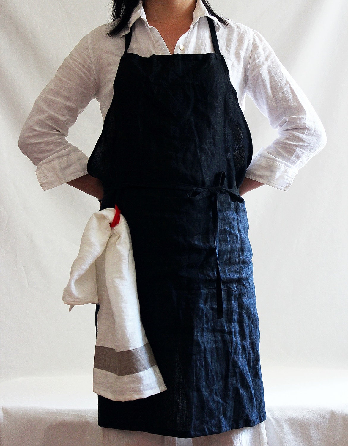 black  linen full apron