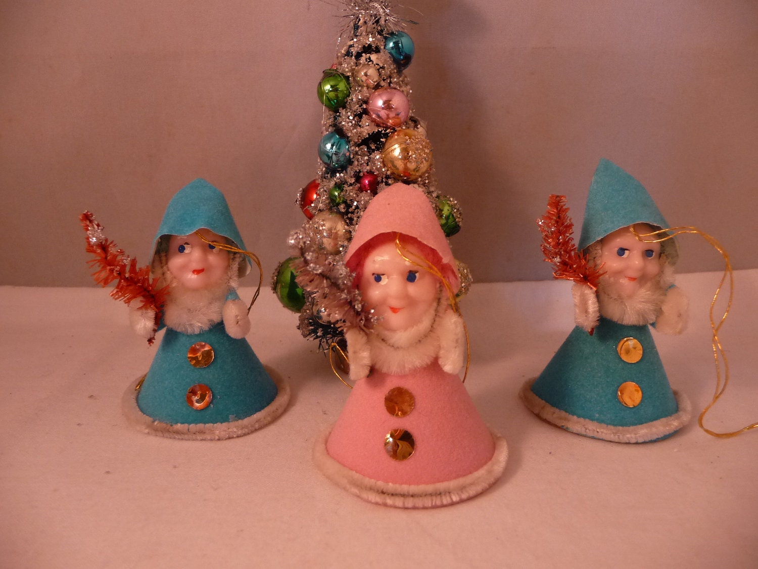 Vintage Trio of Mid Century Putz Gnome Elves for Your Holiday Village Excellent Condition