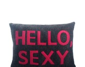 HELLO SEXY- recycled felt applique pillow 10" x 14" - more colors available