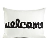 WELCOME -  hemp canvas and recycled felt applique pillow 14"x 18"
