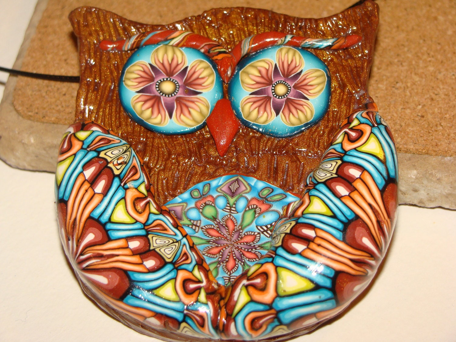 Polymer Clay Owl Pin or Pendant