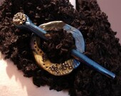 Scarf Stick-'n Stone in Steel Blue - Handcrafted decorative polymer clay scarf pin or shawl pin with beads