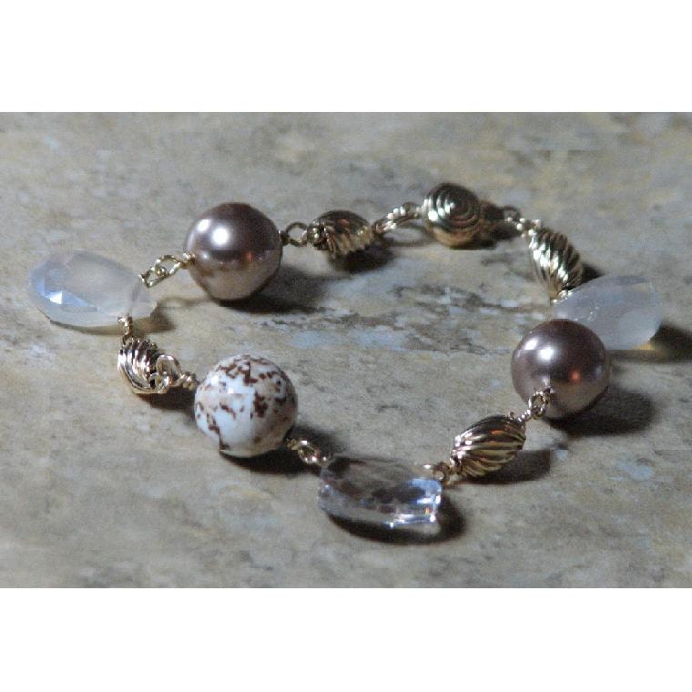 Wire Wrap Bracelet wtih Swarovski Pearls, Pearl Chalcedony, and 14 Karat Gold-filled Wire