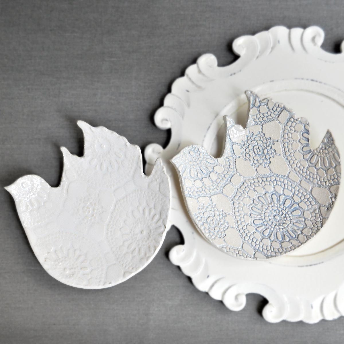 white ceramic plates 2 ceramic bird plates handmade dinnerware wedding decor table setting blue and white