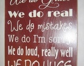 We do love, Family Rules, Primitive, Subway Art, Typography, Distressed, Sign, Decor