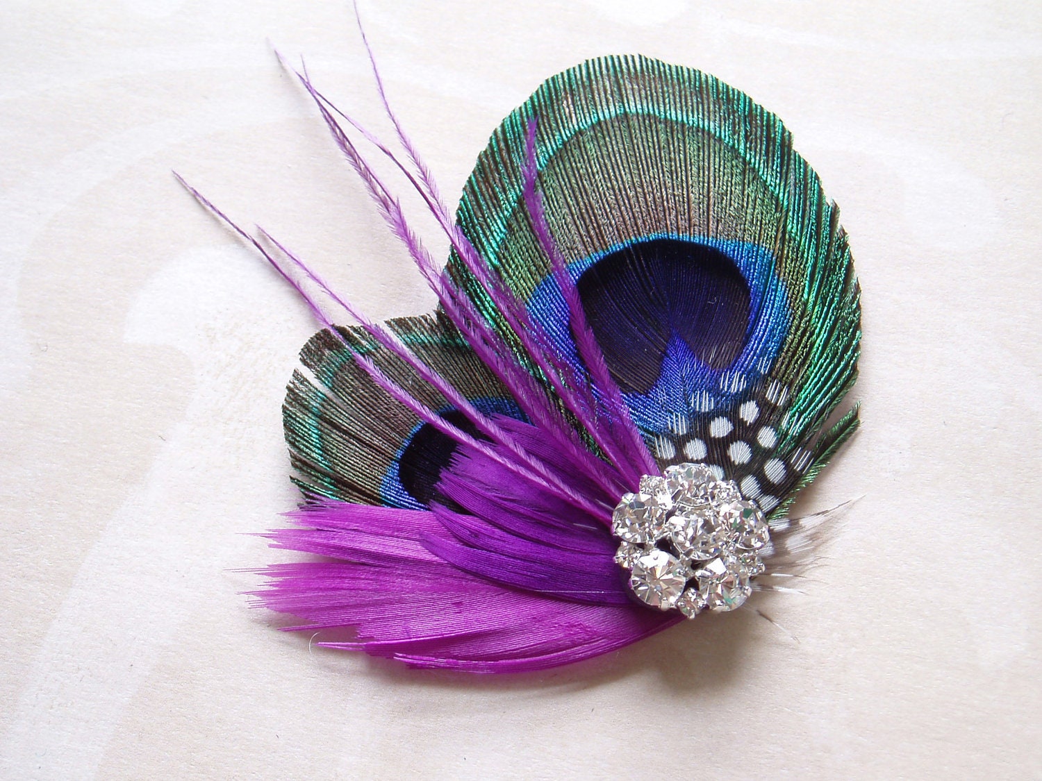 Wedding Hair Accessories, Peacock Wedding Bridal Fascinator Feather Hair Piece, feather hair clip purple violet