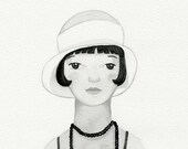 Original watercolor illustration 5 x 7 - Louise - young 1920 fashion girl