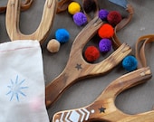 Wood Toy Slingshot with Pom Poms - TweetToys