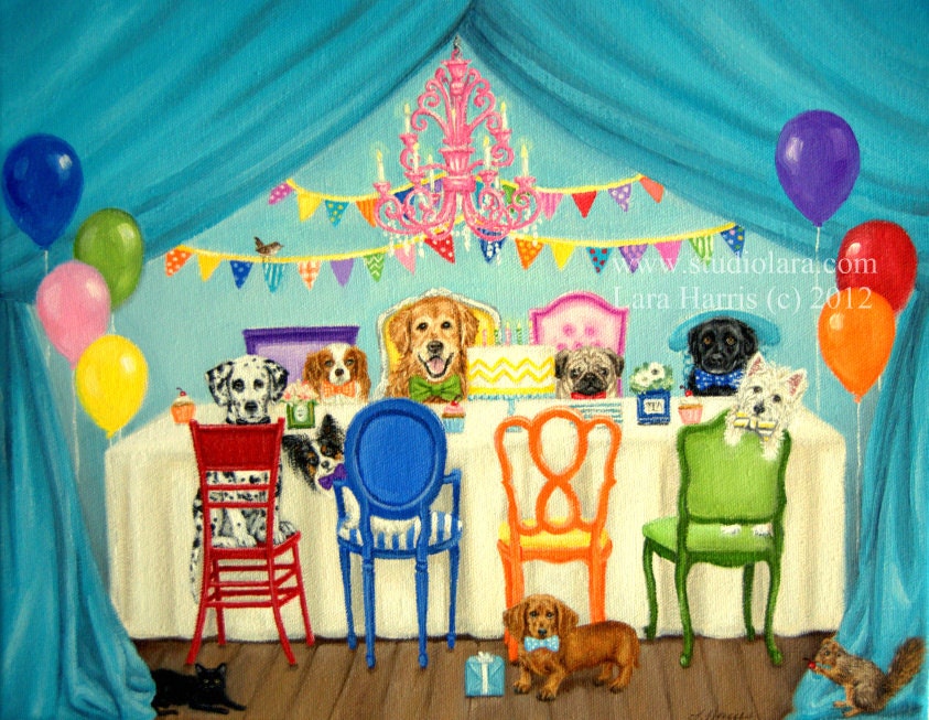8x10 The Birthday Paw-ty Fine Art Giclee Print by LARA
