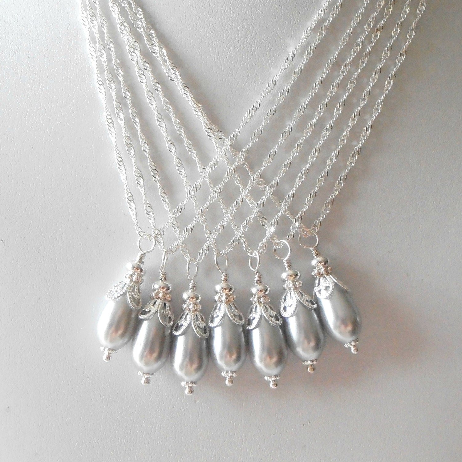 Bridesmaid Necklace Pearl Necklace Gray Pearl Teardrop Gray Jewelry Pendant Necklace Pearl Bridesmaid Sets Wedding Necklaces Beaded Necklace
