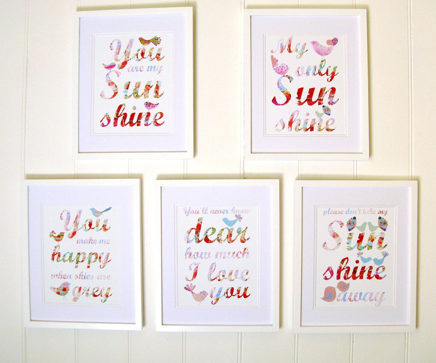 8 x 10 PINK You Are My Sunshine Print Set Full Verse 5 Prints