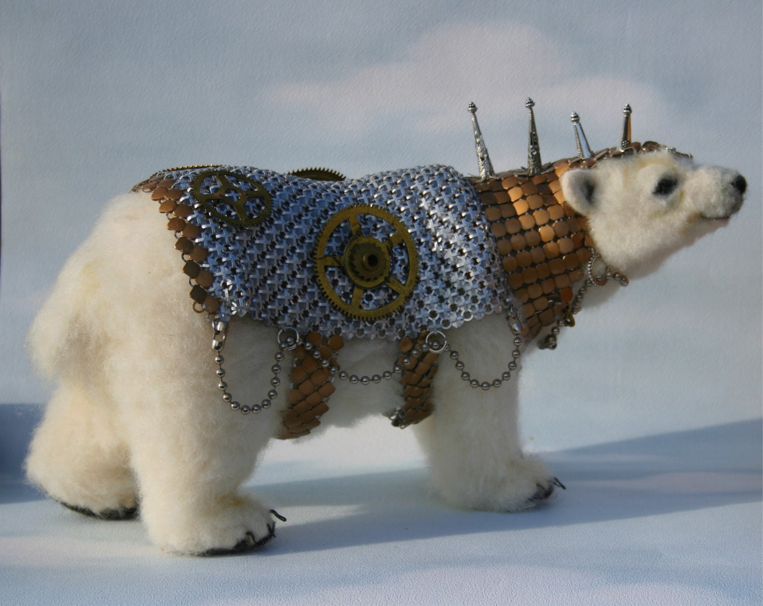 2013 TOBY Award Alpaca Needle Felted Steampunk Panserbjorne Armored Ice Bear with Whiting & Davis Armor OOAK Artist Bear