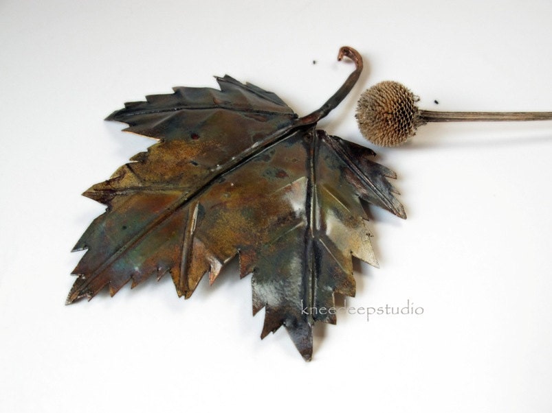 Rustic Copper Leaf handmade maple leaf earthy man cave home decor ornament