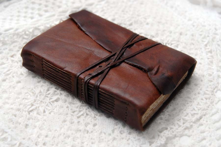 The Nature Notebook - Toffee Brown Leather Notebook with Aged Paper & Vintage Ink Stamps
