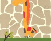 Kohl's Jumping Bean Safari, GIRAFFE Art Print, Children's Art Print, Bath Art Print, 8x10, Giraffe Print