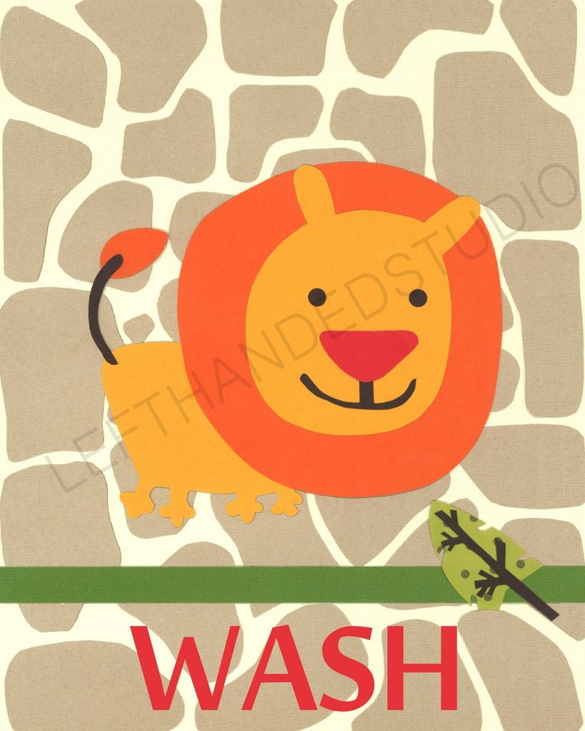 Kohl's Jumping Bean Safari, LION Art Print, Children's Art Print, Bath Art Print, 8x10, Giraffe Print