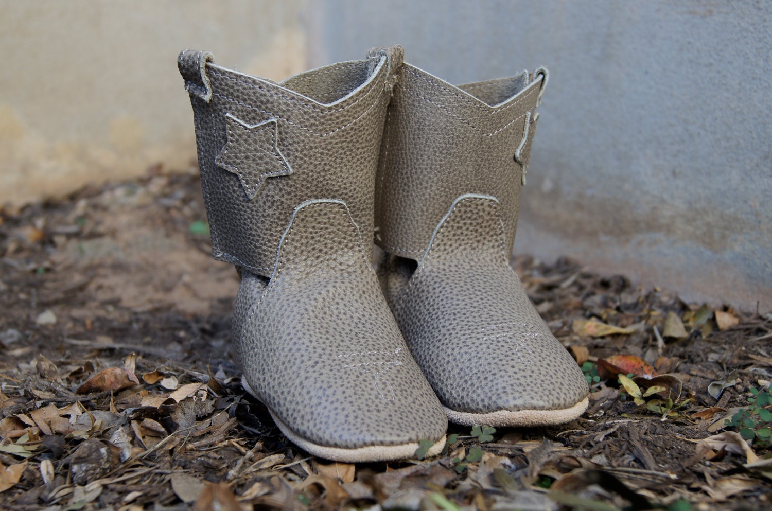 Elephant Gray Leather Cowboy Boot Crib Shoes 6-12 months
