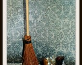 Witch country broom dust pan scrub brush bucket and bubbles dollhouse miniature Halloween What a mess ooak