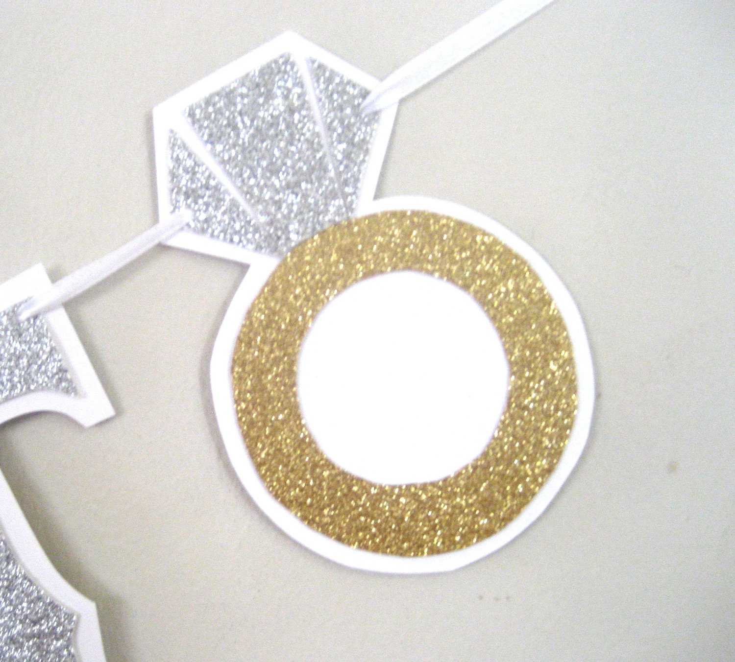 HE PuT A RiNG oN iT Banner with Rings - Wedding Bridal Shower Banner - Gold and Silver Glitter on White
