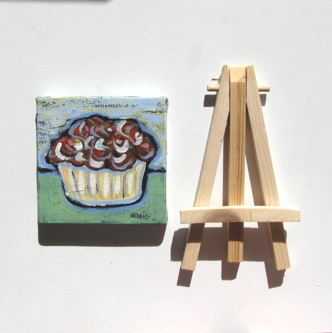 Acrylic Cupcake Painting Original Still life mini canvas with easel - BrookeHowie