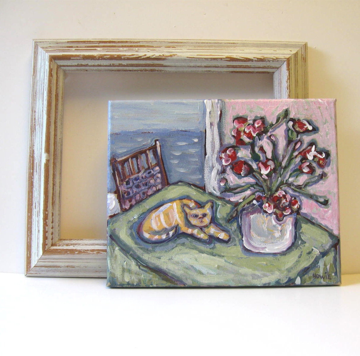 Cat Still Life Original Acrylic Painting on Canvas