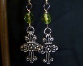 CLEARANCE - Green Swavorski Crystal Beaded Cross Earrings