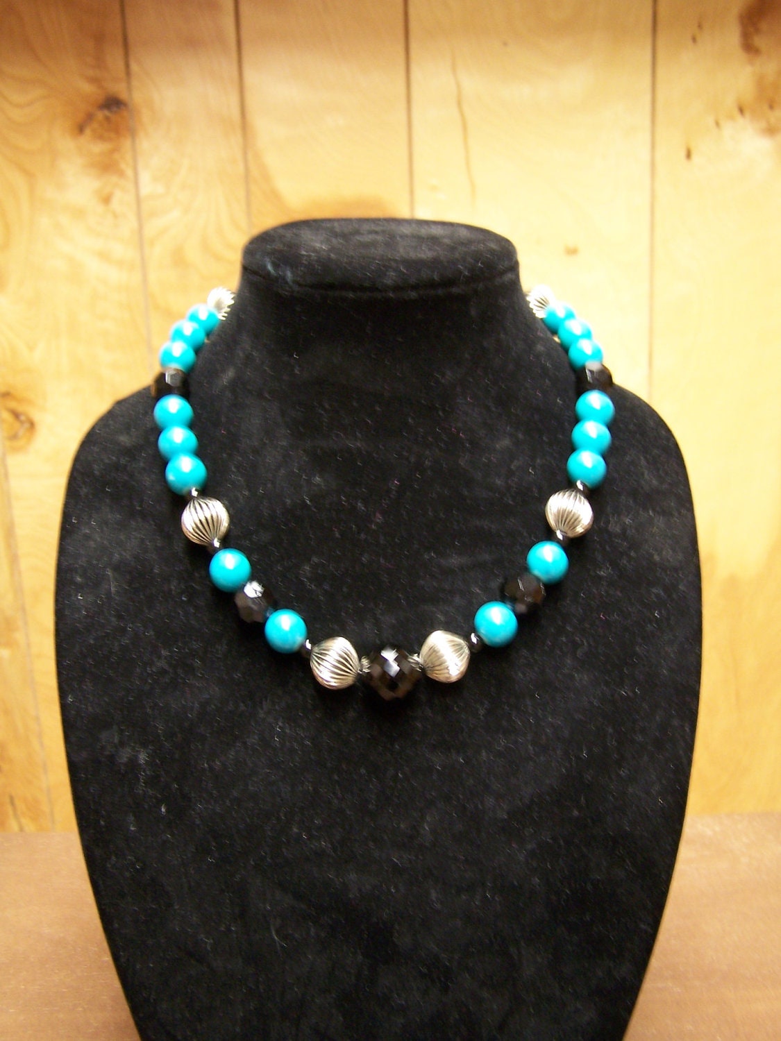 SALE - Turquoise Blue and Black Necklace