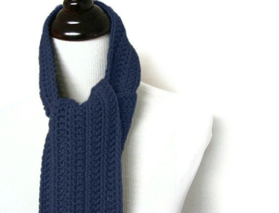 Mens Scarf Navy Blue Crochet Man Long Masculine Unisex Neck Warmer 4 Inches Wide MADE TO ORDER Men Fall Fashion Fathers Day Gift for Him