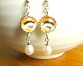 Japanese  Earrings Chiyogami Washi Paper Pearls